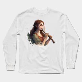 musical instrument | beautiful girl with flute Long Sleeve T-Shirt